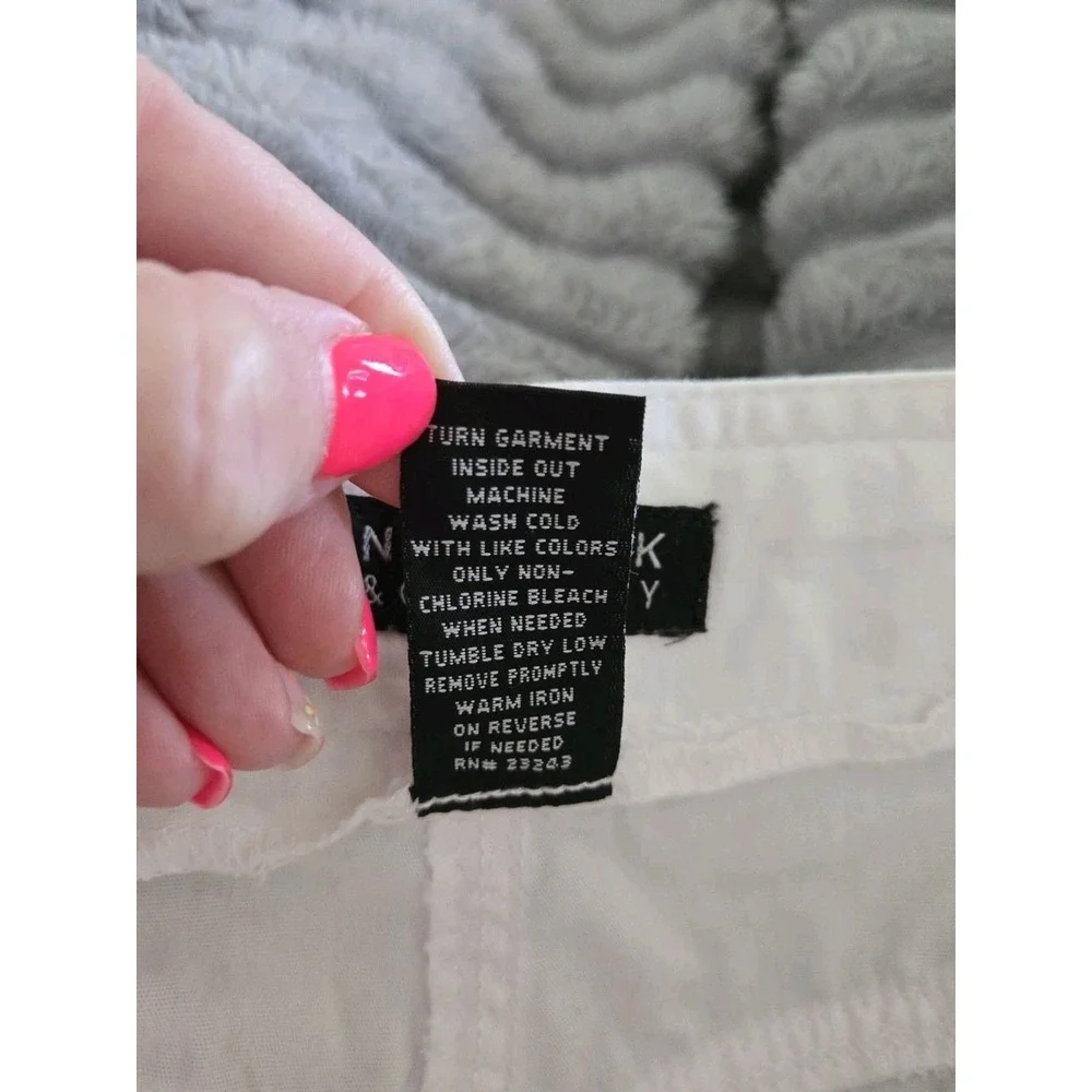 New York & Company White 100% Cotton Drawstring‎ Midi Skirt Size 8 Pockets Slit